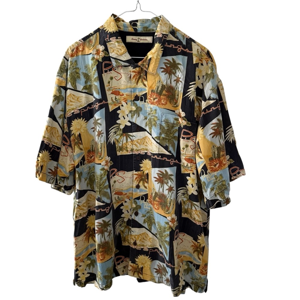 Tommy Bahama Palm Springs Silk Camp Shirt Men’s Size XL Black Yellow Blue